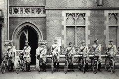 Melford-Volunteers-1906-outside-Lecture-Hall-working-mens-club-left-to-right-Sgt-Higginson-Ernest-Ambrose-W-Sewell-G-H-Bell-Maxim-Fisk-Weldon-Deakin.