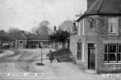 Long Melford station with The Perseverance Pub on right 1916